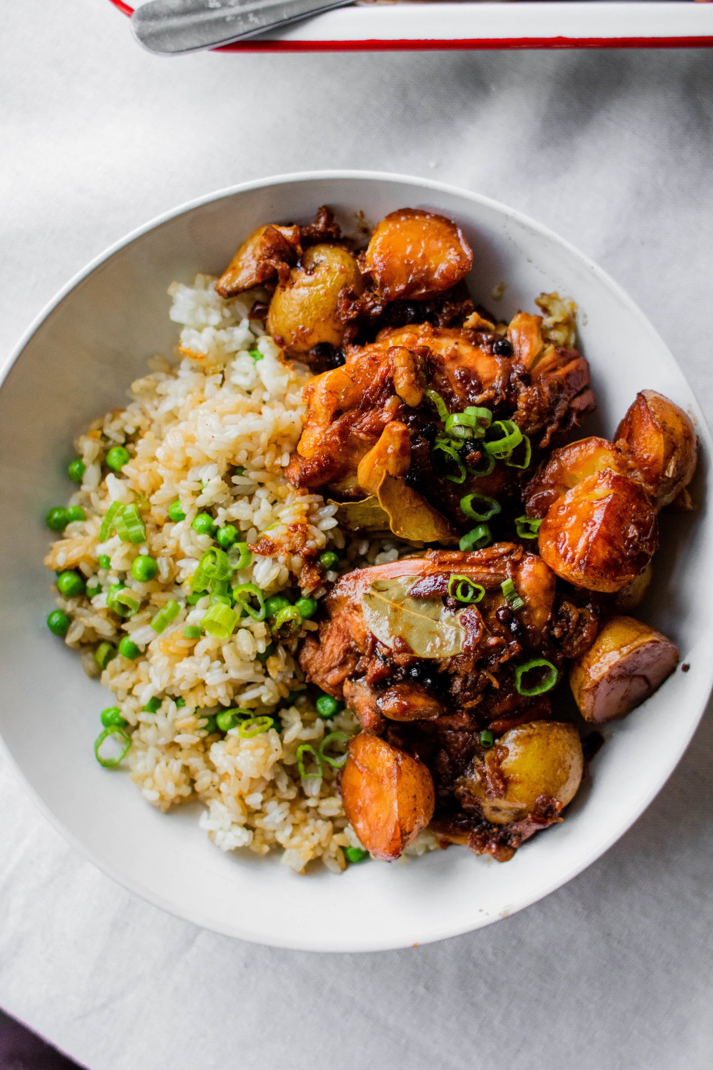 Chicken Adobo (thighs) with savory rice and sweet potatoes
